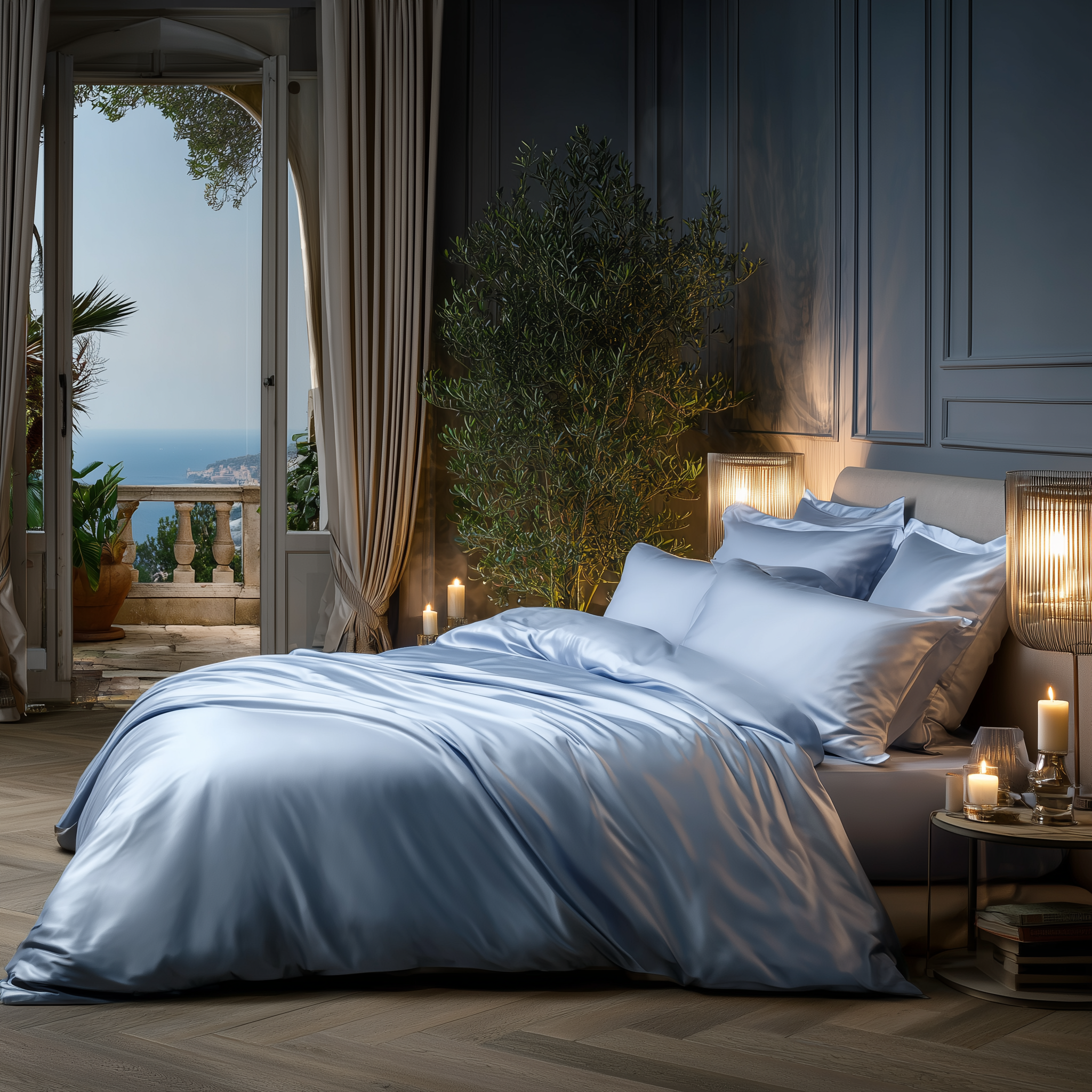 Himmelblått Bambus Sengesett