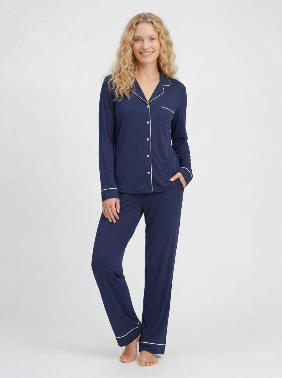 Marineblå Bambus Pysjamas